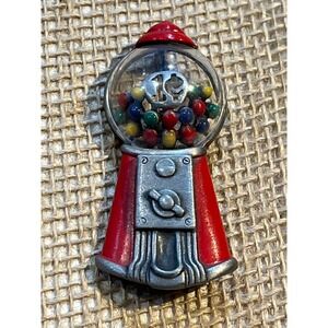 AJC Vintage Gumball Machine Brooch Pin Red Silver Tone Retro Novelty Jewelry